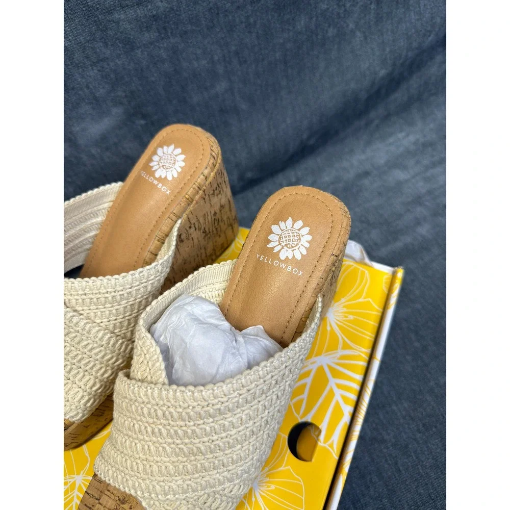 Yellow Box Halva Sandals Womens 7 Natural Woven Cork High Wedge Platform Slide